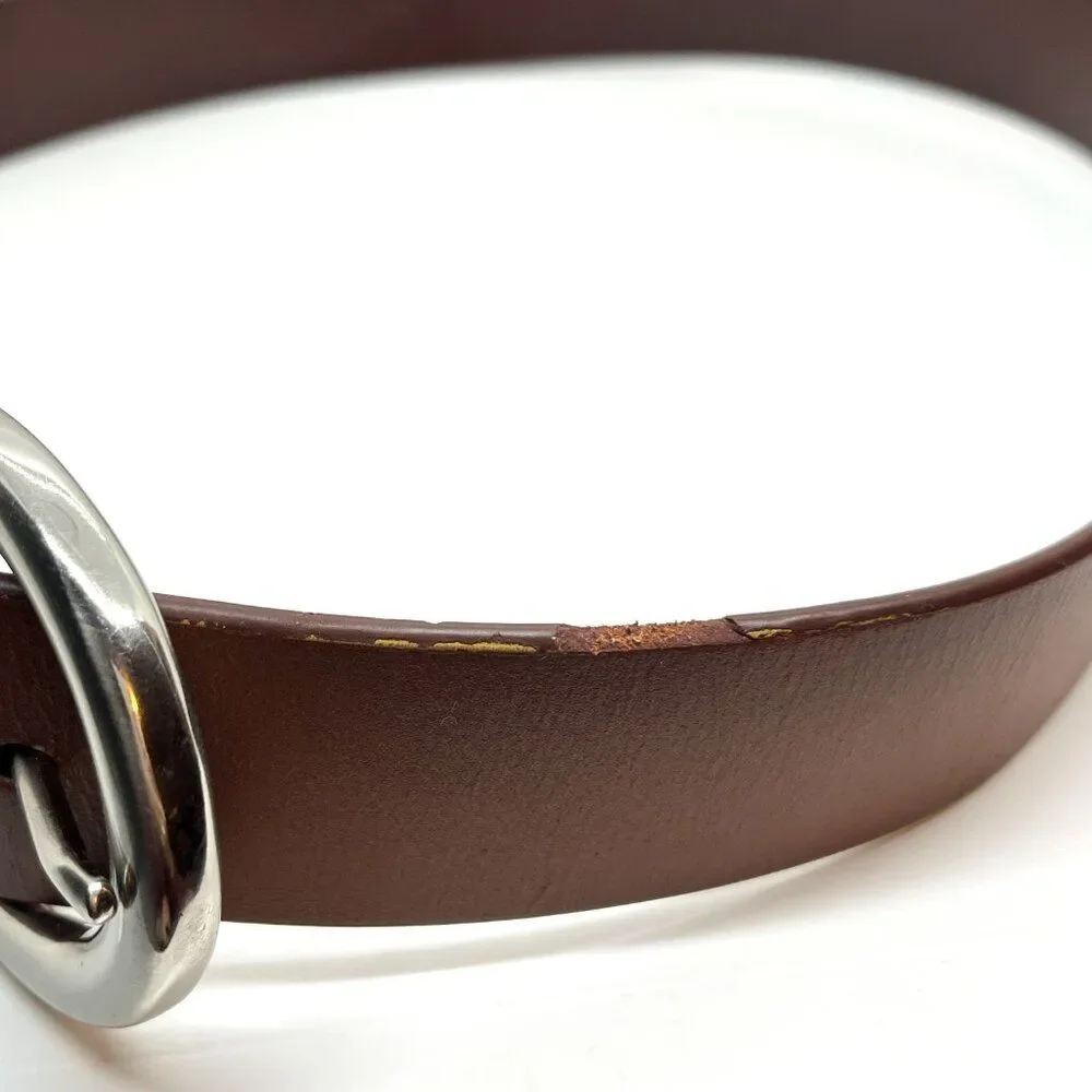 TALBOTS LEATHER BELT Brown Genuine Leather Silver Oval Buckle Large USA